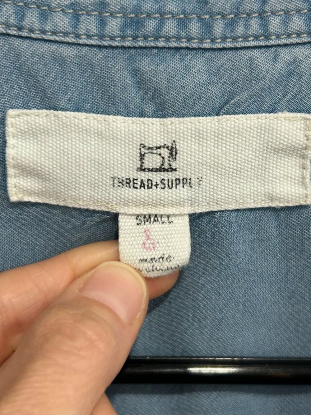 Thread + Supply Small Blue Tencel Button-Down Frayed Shirt Minimalist Coastal - Picture 6 of 11